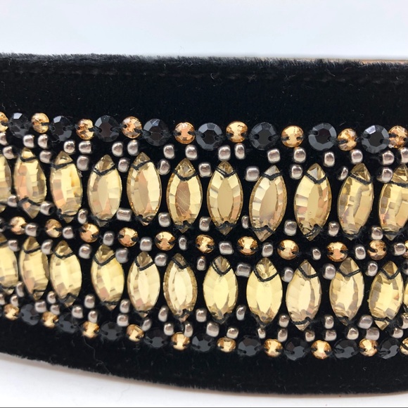 St John women’s Belt. Sz S Black Velvet with Rhinestones  2.25” wide.  34” long main image 8